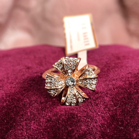 Ted Baker Crystal Rosette Ring - Rose Gold - Picture 1 of 6
